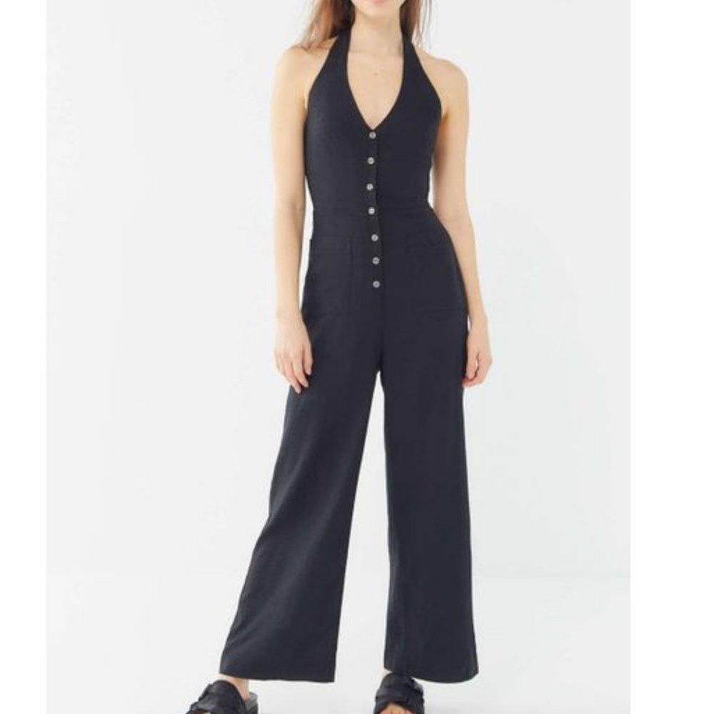 Urban Outfitters Arlo Linen Button Jumpsuit Black